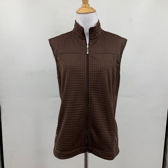 Nike Golf Vest Women M Medium Coffee Fit Dry Zip Up Mock Neck Waffle Knit Jacket - Picture 2 of 13